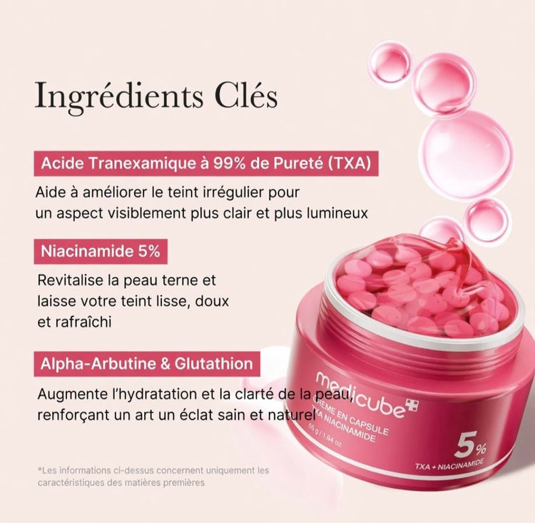 CRÈME CAPSULE CORÉENNE NIACINAMIDE TXA 5% — ÉCLAT, ANTI-TACHES & TEINT UNIFIÉ | MEDICUBE 55G - NatuRose