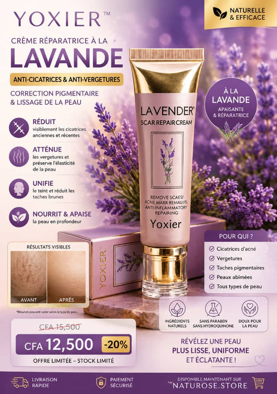 Yoxier™ Crème Réparatrice à la Lavande – Anti-Cicatrices & Anti-Vergetures | Correction Pigmentaire & Lissage de la Peau stock-limiter - NatuRose naturose.store